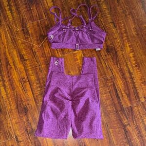 Bombshell Sportswear Dark Purple Strappy Back Bra & High Waisted Leggings